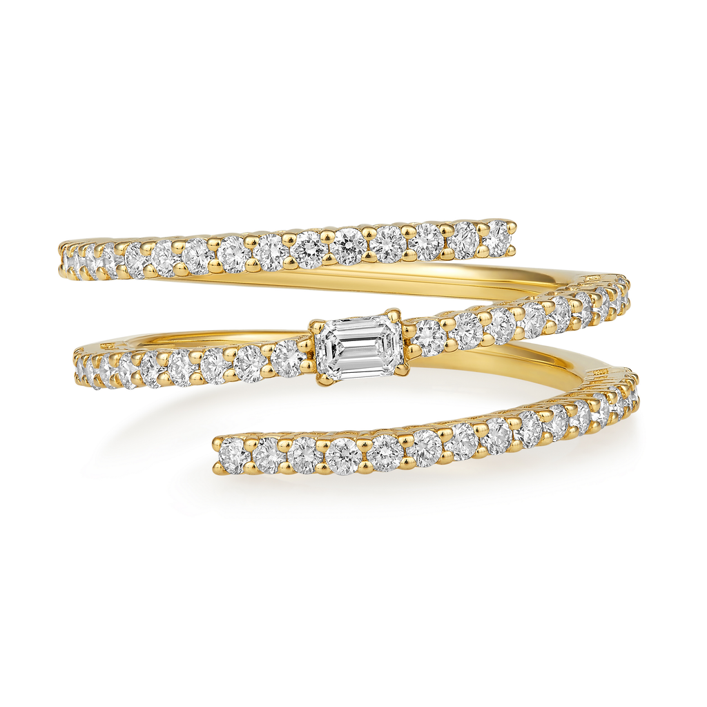 Diamond Emerald 3 Row Twist Ring