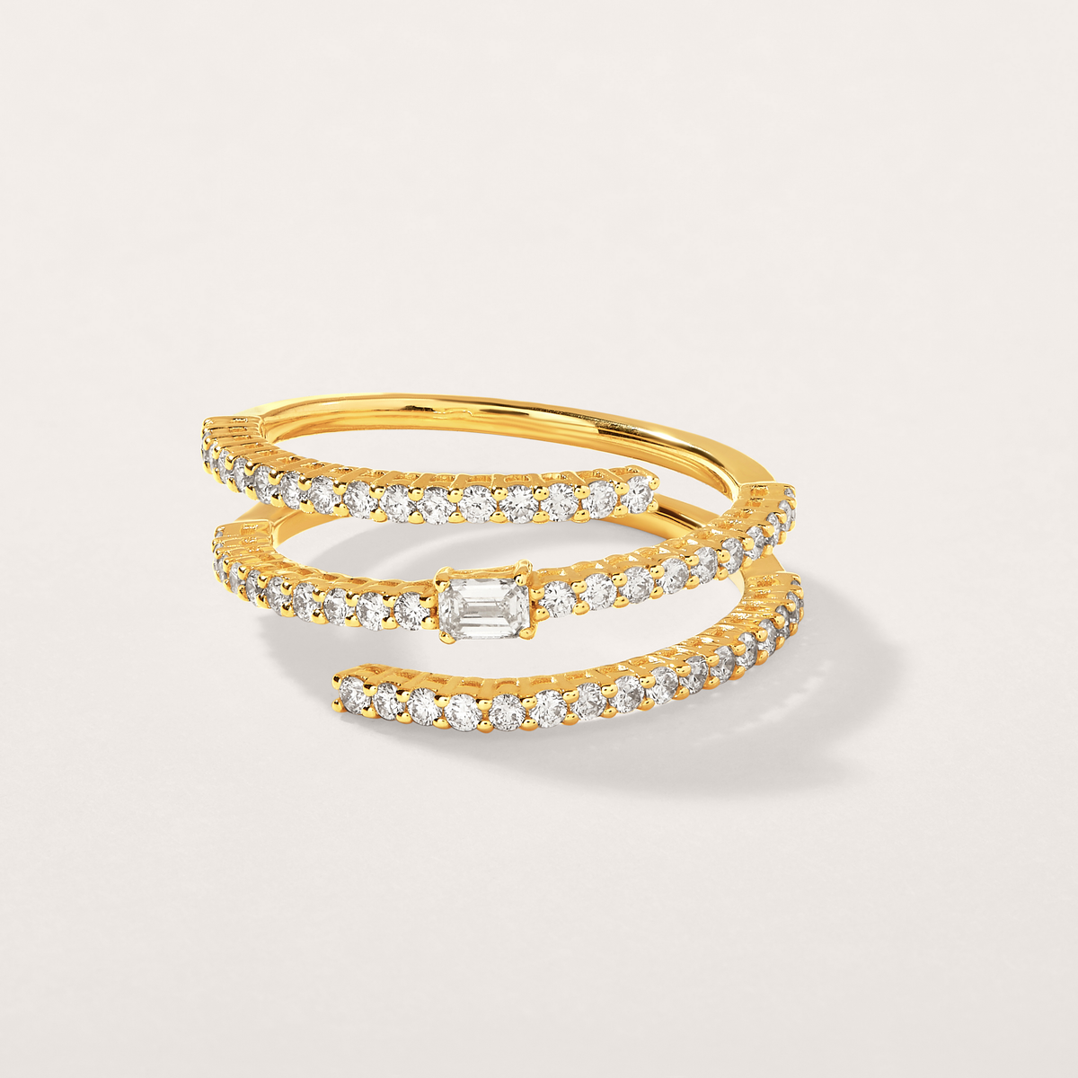 Diamond Emerald 3 Row Twist Ring