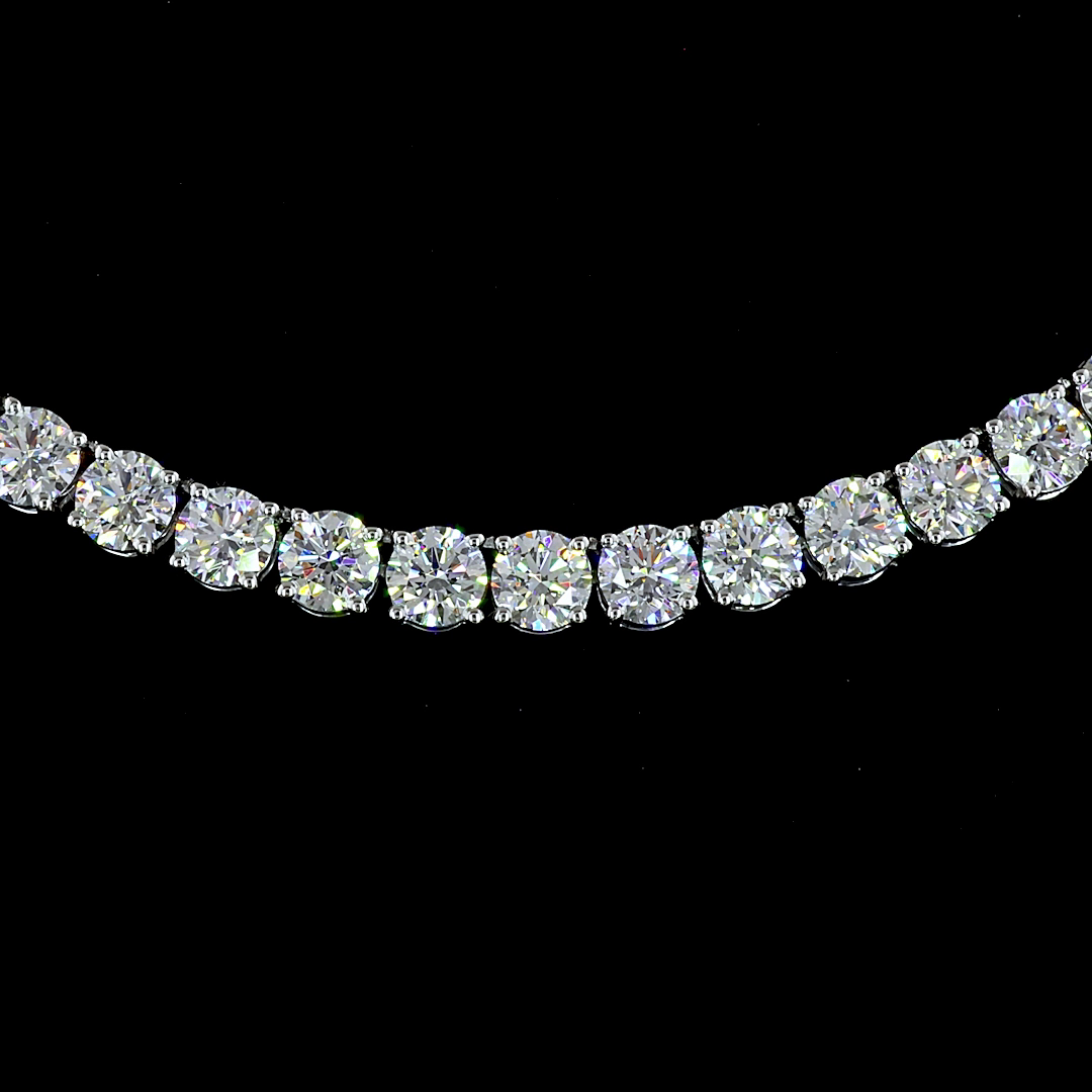14.13 CTTW Round Lab Diamond Tennis Necklace 16.5" 14k White Gold (E Color and VS Clarity)