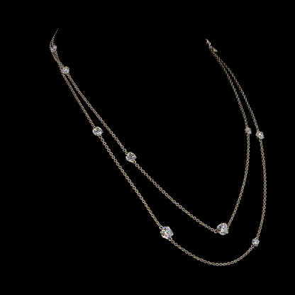 7.48 CTTW Round Lab Diamond Double Strand Station Necklace (E Color and VS1 Clarity)