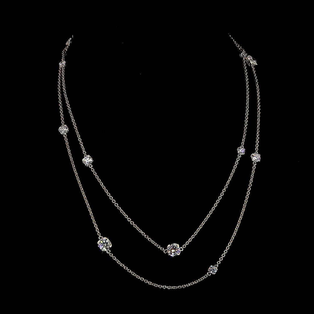 7.48 CTTW Round Lab Diamond Double Strand Station Necklace (E Color and VS1 Clarity)