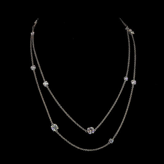 7.48 CTTW Round Lab Diamond Double Strand Station Necklace (E Color and VS1 Clarity)