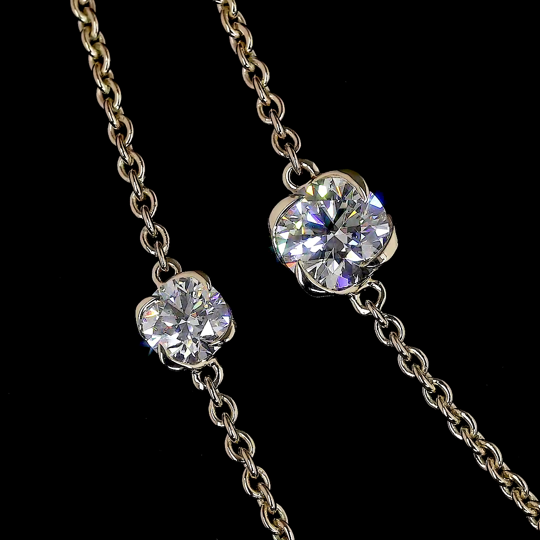 7.48 CTTW Round Lab Diamond Double Strand Station Necklace (E Color and VS1 Clarity)