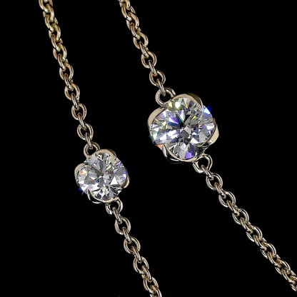 7.48 CTTW Round Lab Diamond Double Strand Station Necklace (E Color and VS1 Clarity)