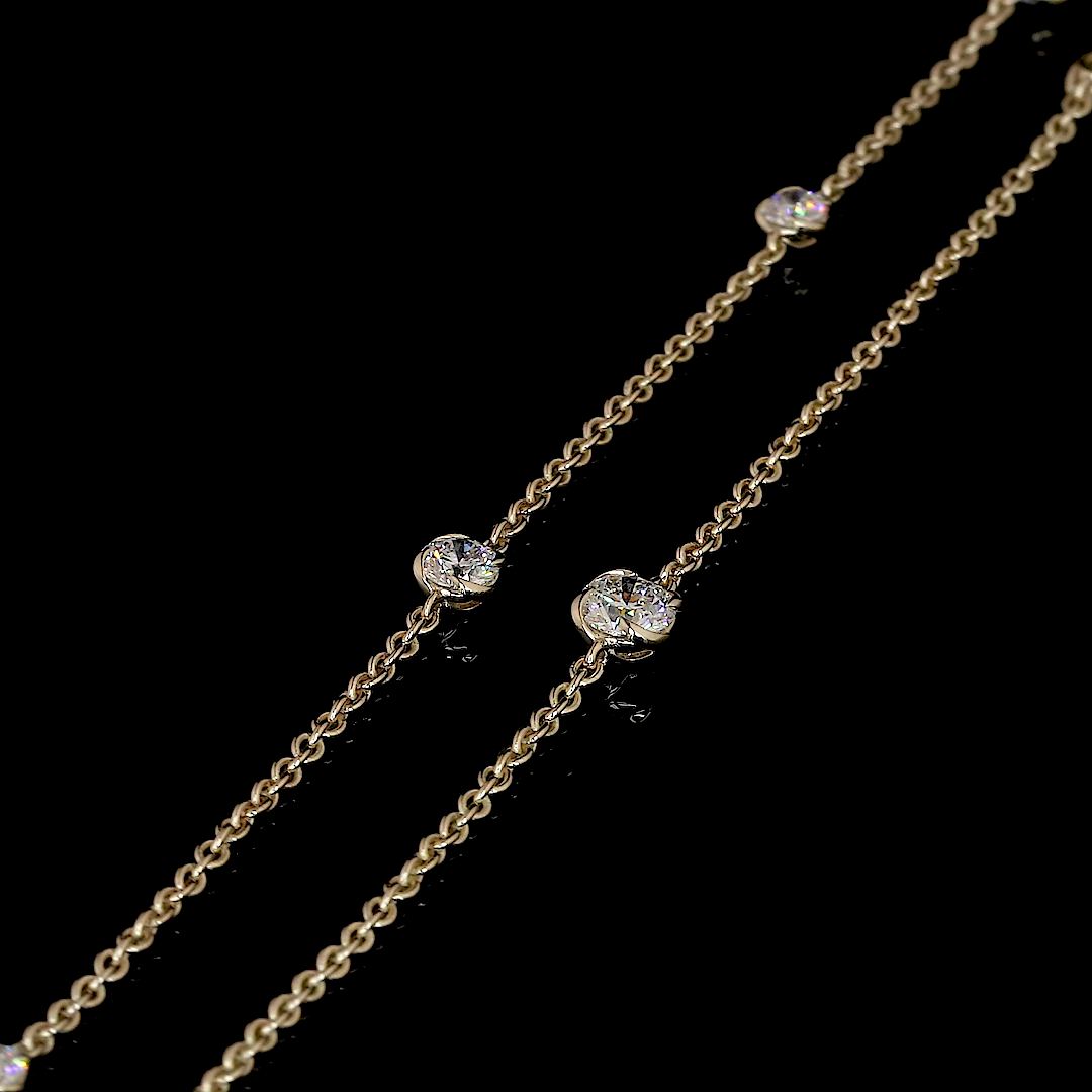 7.48 CTTW Round Lab Diamond Double Strand Station Necklace (E Color and VS1 Clarity)