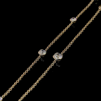 7.48 CTTW Round Lab Diamond Double Strand Station Necklace (E Color and VS1 Clarity)