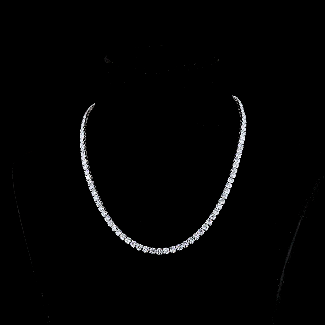 24.46 CTTW Round Lab Diamond Tennis Necklace 16.5" 14k White Gold (F Color and VS1 Clarity)
