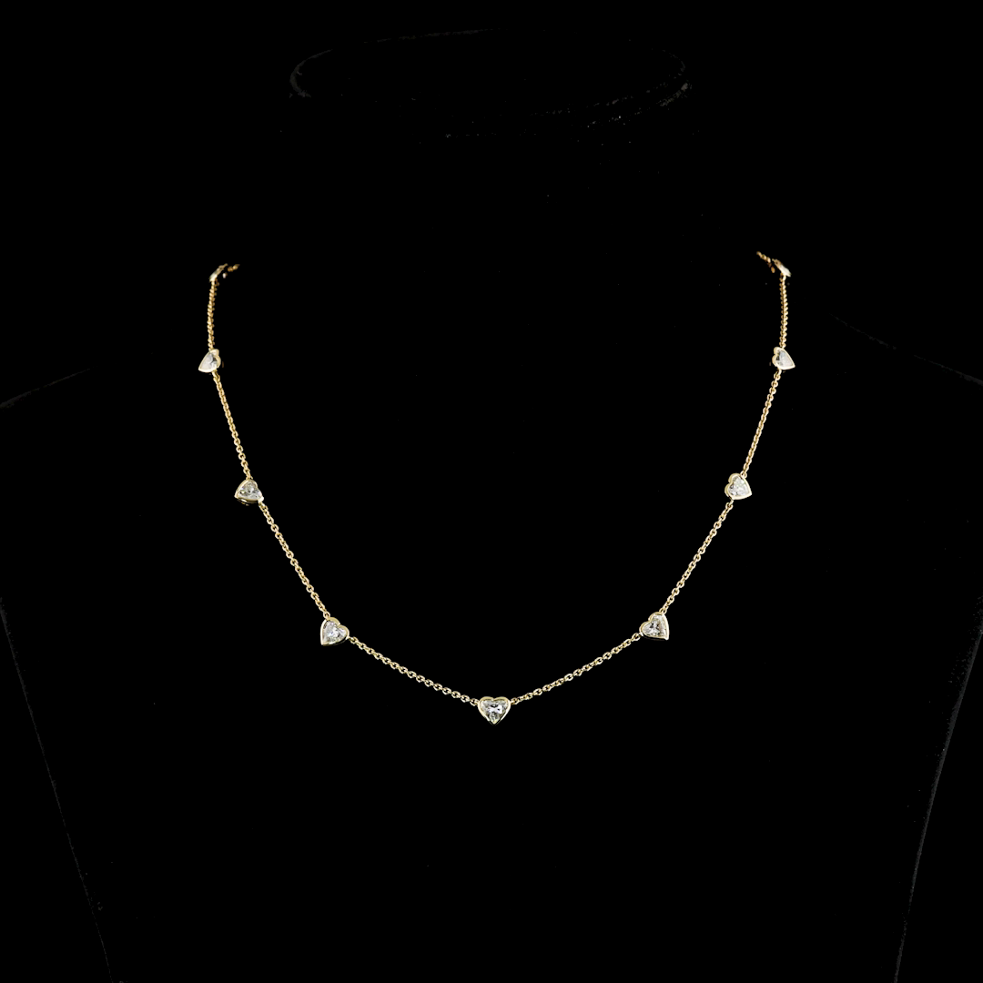 14k Yellow Gold Lab Diamond Heart 3.37 CTTW Station Necklace 18" E VS1 jewelry-spot-usa