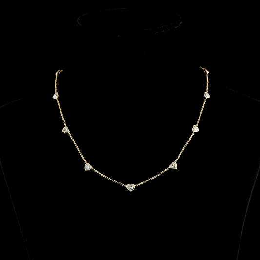 14k Yellow Gold Lab Diamond Heart 3.37 CTTW Station Necklace 18" E VS1 jewelry-spot-usa