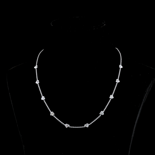 3.15 CTTW Heart Lab Diamond Station Necklace 18" 14k White Gold E Color and VS Clarity jewelry-spot-usa