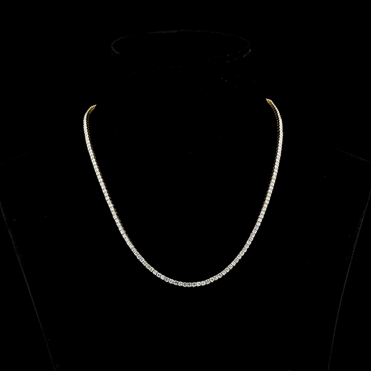7.35 CTTW Round F VS2 Lab Diamond Tennis Necklace 16.5" 14k Yellow Gold
