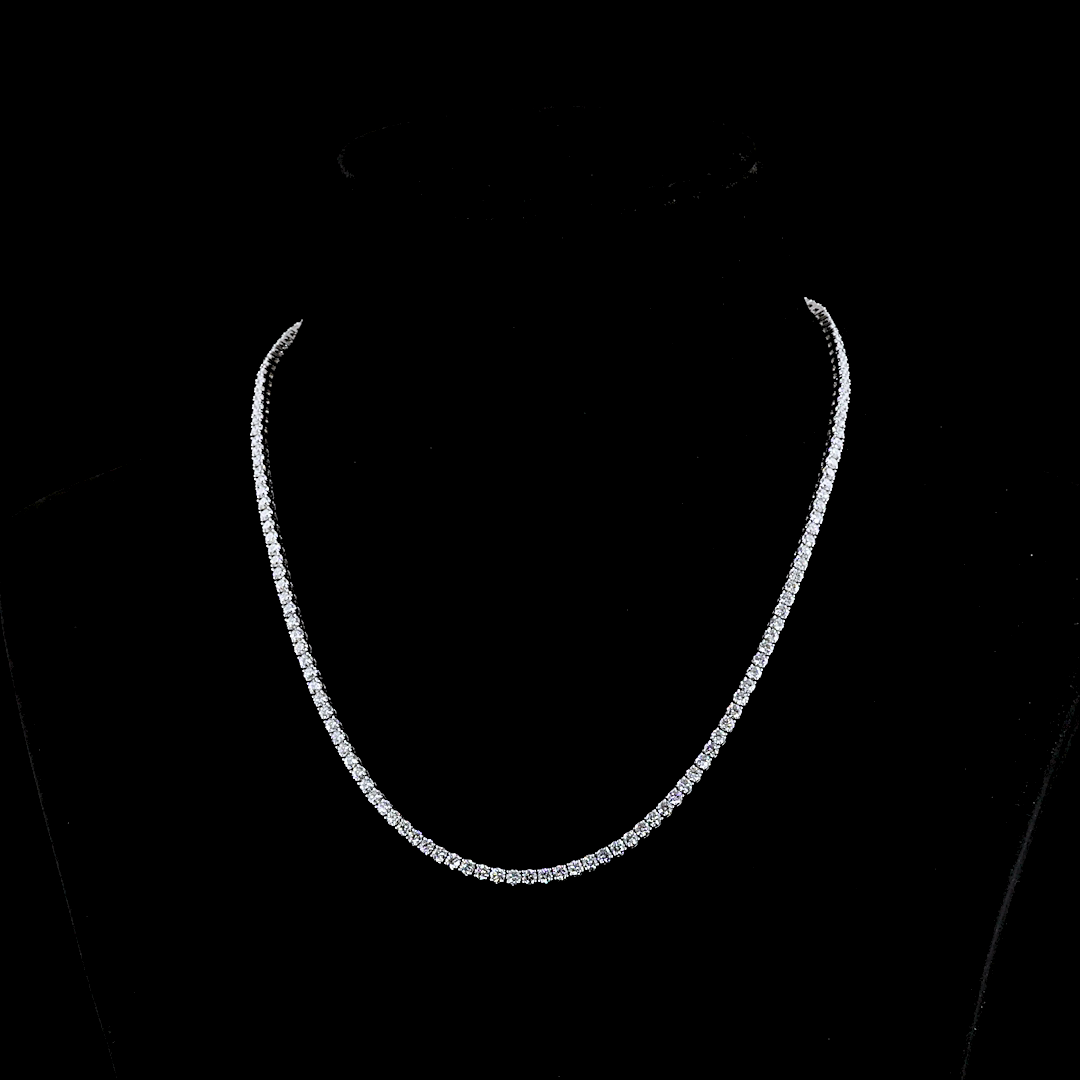 9.56 CTTW Round Lab Diamond Tennis Necklace 16.5" 14k White Gold (E Color and VS Clarity)