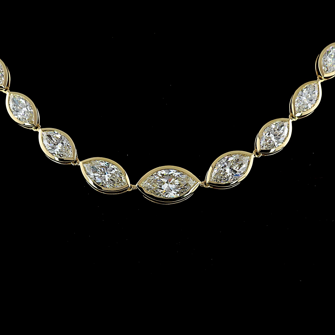 17.58 CTTW Marquise Lab Diamond Riviera Necklace 17" 14k Yellow Gold F Color and VS1 Clarity jewelry-spot-usa