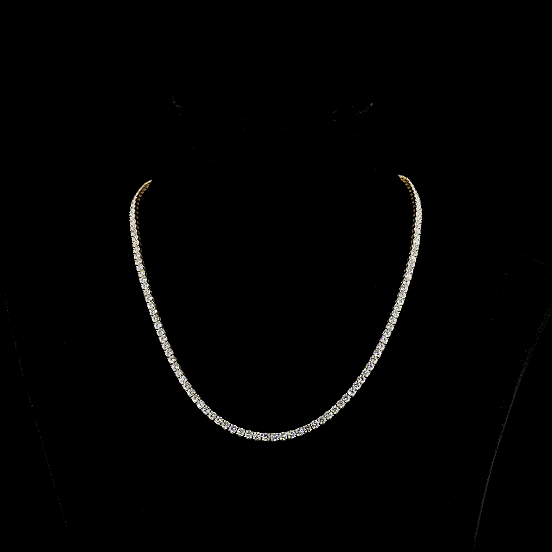 12.35 CTTW Round Lab Diamond Tennis Necklace 16.5" 14k Yellow Gold (E Color and VS Clarity)