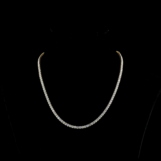 12.35 CTTW Round Lab Diamond Tennis Necklace 16.5" 14k Yellow Gold (E Color and VS Clarity)