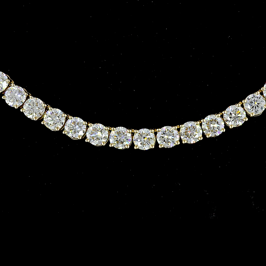 12.35 CTTW Round Lab Diamond Tennis Necklace 16.5" 14k Yellow Gold (E Color and VS Clarity)