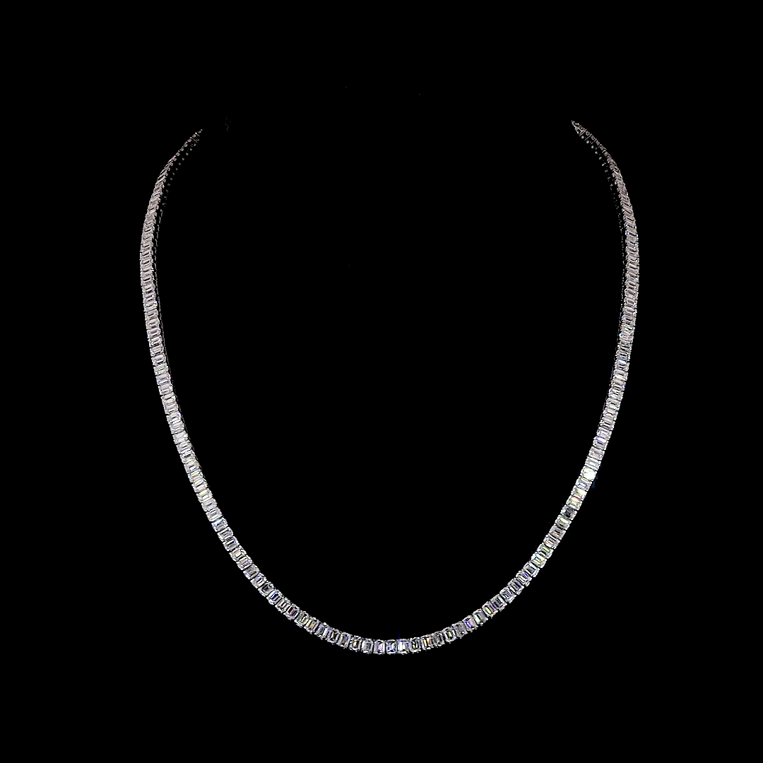 15.85 CTTW Emerald Lab Diamond Tennis Necklace 17" 14k White Gold (F Color and VS2 Clarity)