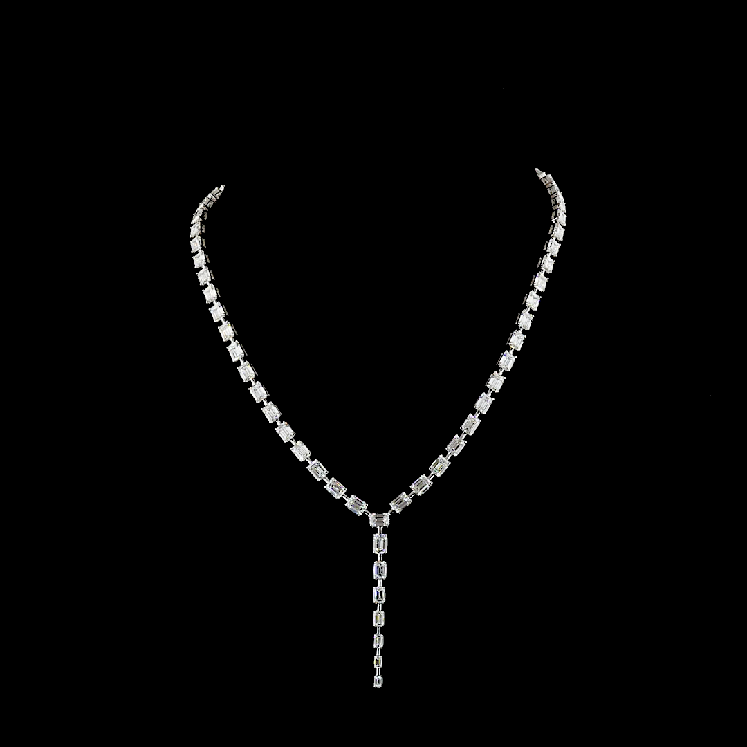 25.03 CTTW Emerald Lab Grown Diamond Lariat Necklace 16" (E Color and VS Clarity)