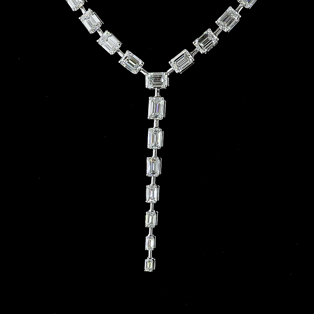 25.03 CTTW Emerald Lab Grown Diamond Lariat Necklace 16" (E Color and VS Clarity)