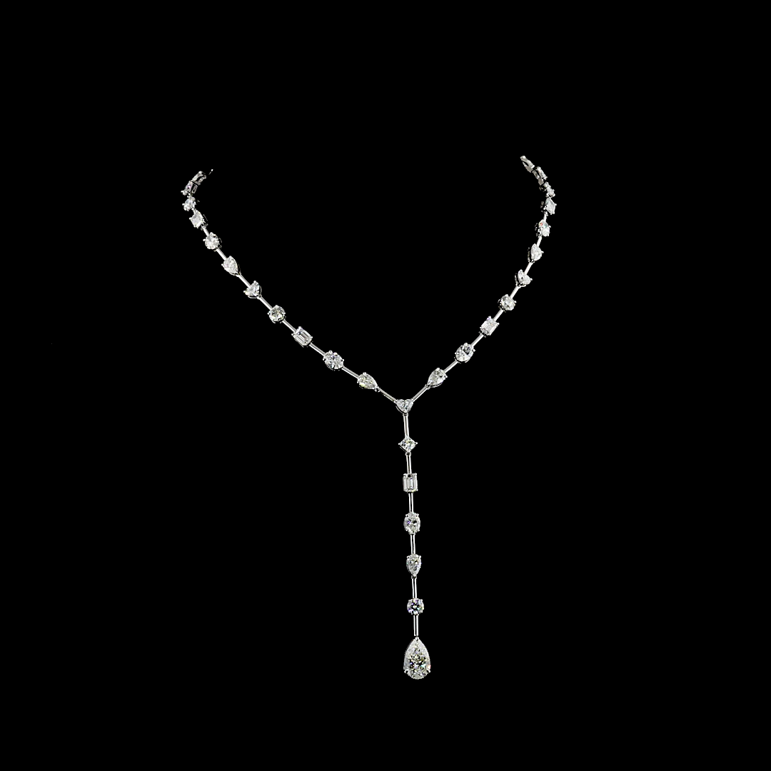 18.92 CTTW MIX Lab Diamond Lariat Necklace 15" 14k White Gold (E Color and VS Clarity)