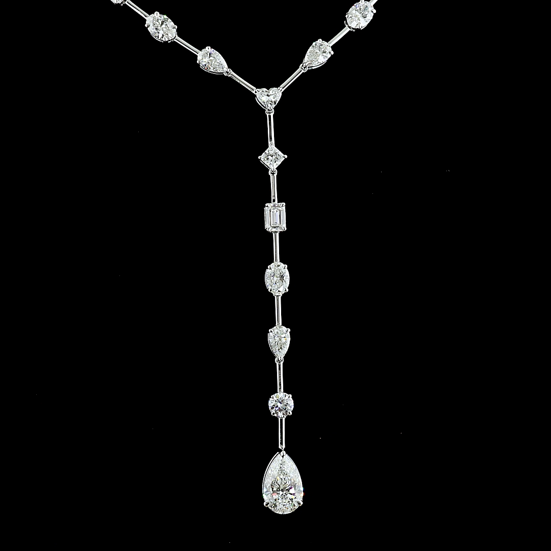 18.92 CTTW MIX Lab Diamond Lariat Necklace 15" 14k White Gold (E Color and VS Clarity)