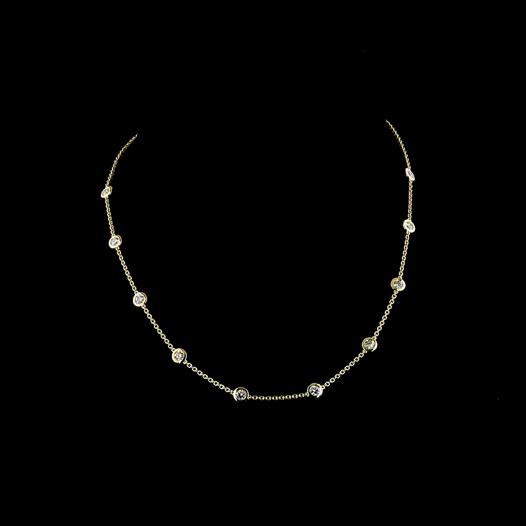 1.99 CTTW Round Lab Diamond Station Necklace 17" 14k Yellow Gold E Color and VS Clarity jewelry-spot-usa