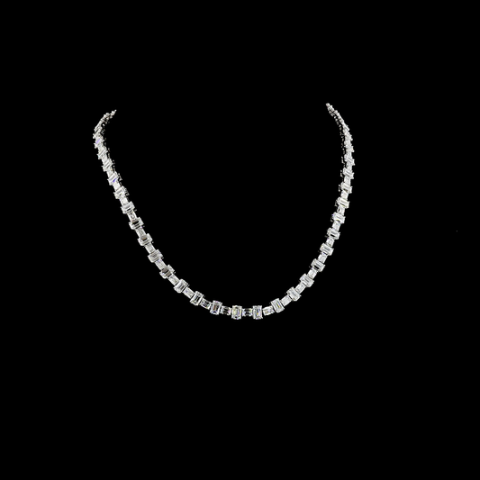 36.11 CTTW Emerald Lab Diamond Station Necklace 16" 14k White Gold E Color and VS Clarity jewelry-spot-usa