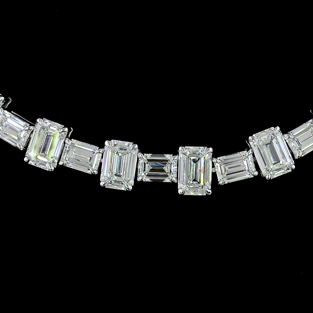 36.11 CTTW Emerald Lab Diamond Station Necklace 16" 14k White Gold E Color and VS Clarity jewelry-spot-usa