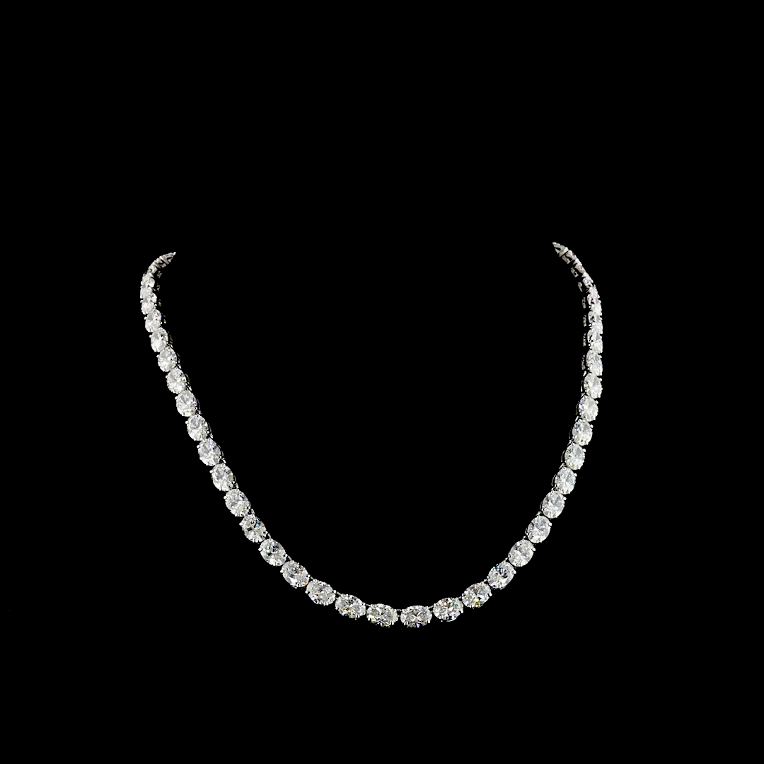 40.40 CTTW Oval Lab Diamond Tennis Necklace 16" 14k White Gold F Color and VS2 Clarity jewelry-spot-usa