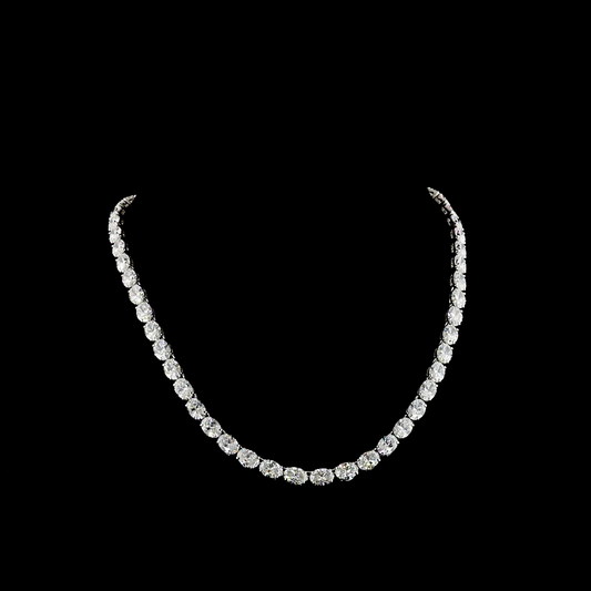 40.40 CTTW Oval Lab Diamond Tennis Necklace 16" 14k White Gold F Color and VS2 Clarity jewelry-spot-usa