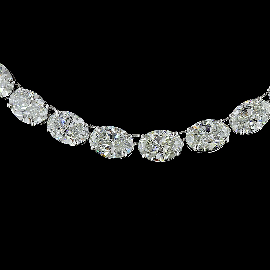 40.40 CTTW Oval Lab Diamond Tennis Necklace 16" 14k White Gold F Color and VS2 Clarity jewelry-spot-usa