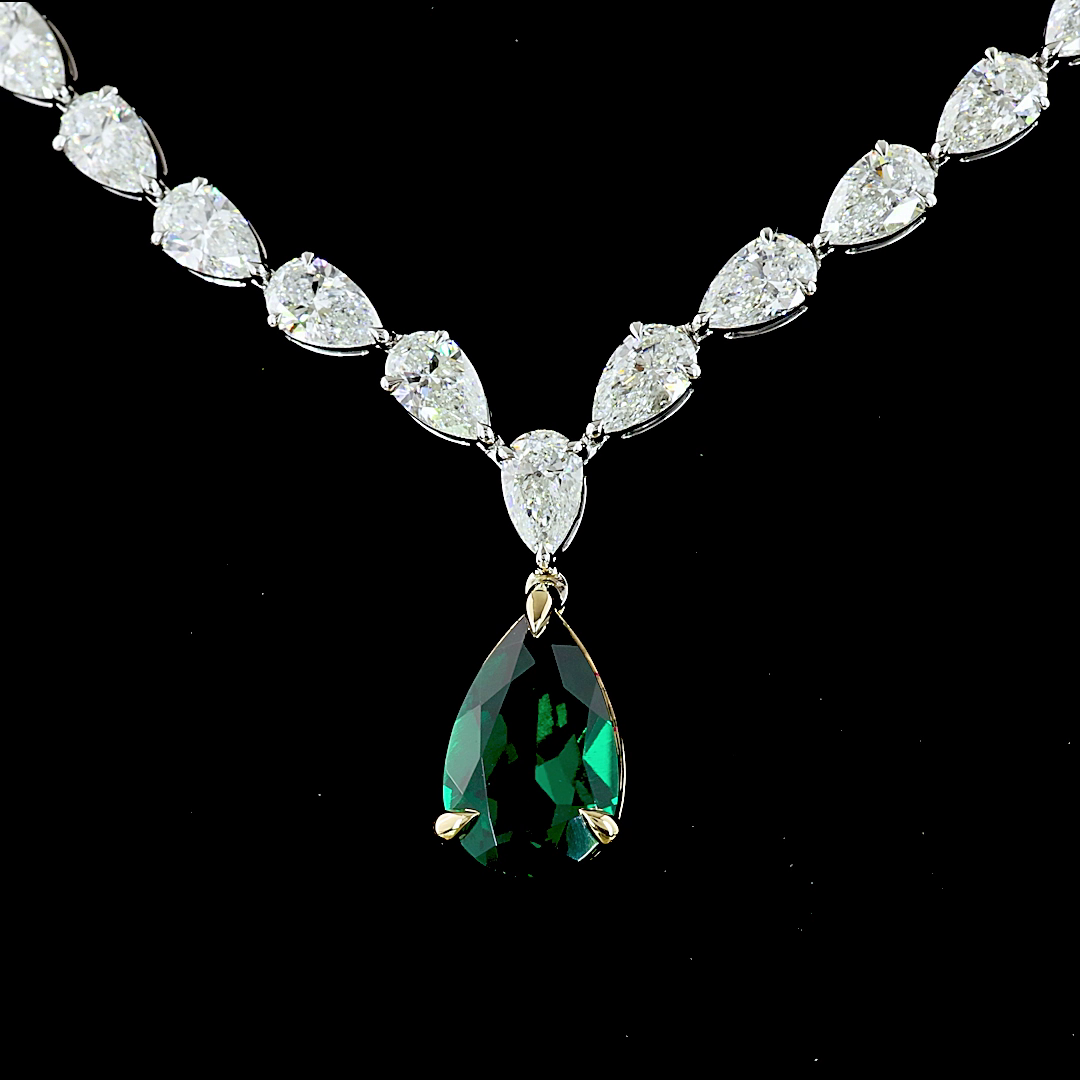 19.10 CTTW Pear Lab Diamond Lariat Necklace 15.5" (VS1 Clarity)