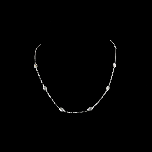 3.14 CTTW Marquise Lab Diamond Station Necklace 18" 14k White Gold E Color and VS1 Clarity jewelry-spot-usa