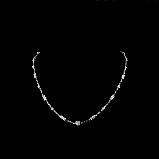 4.14 CTTW MIX Lab Diamond Station Necklace 16.5" 14k White Gold E Color and VS2/VS Clarity jewelry-spot-usa