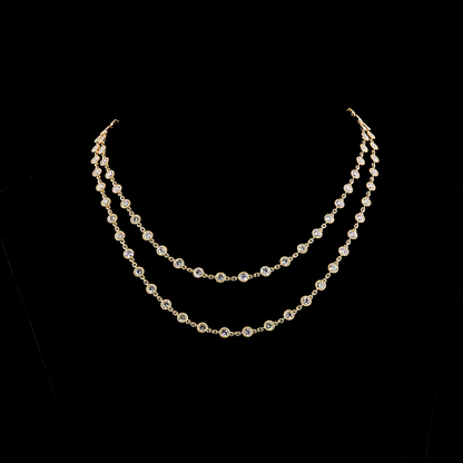 14.06 CTTW Round Lab Diamond Double Strand Station Necklace 36" 18k Yellow Gold (F Color and VS2 Clarity)