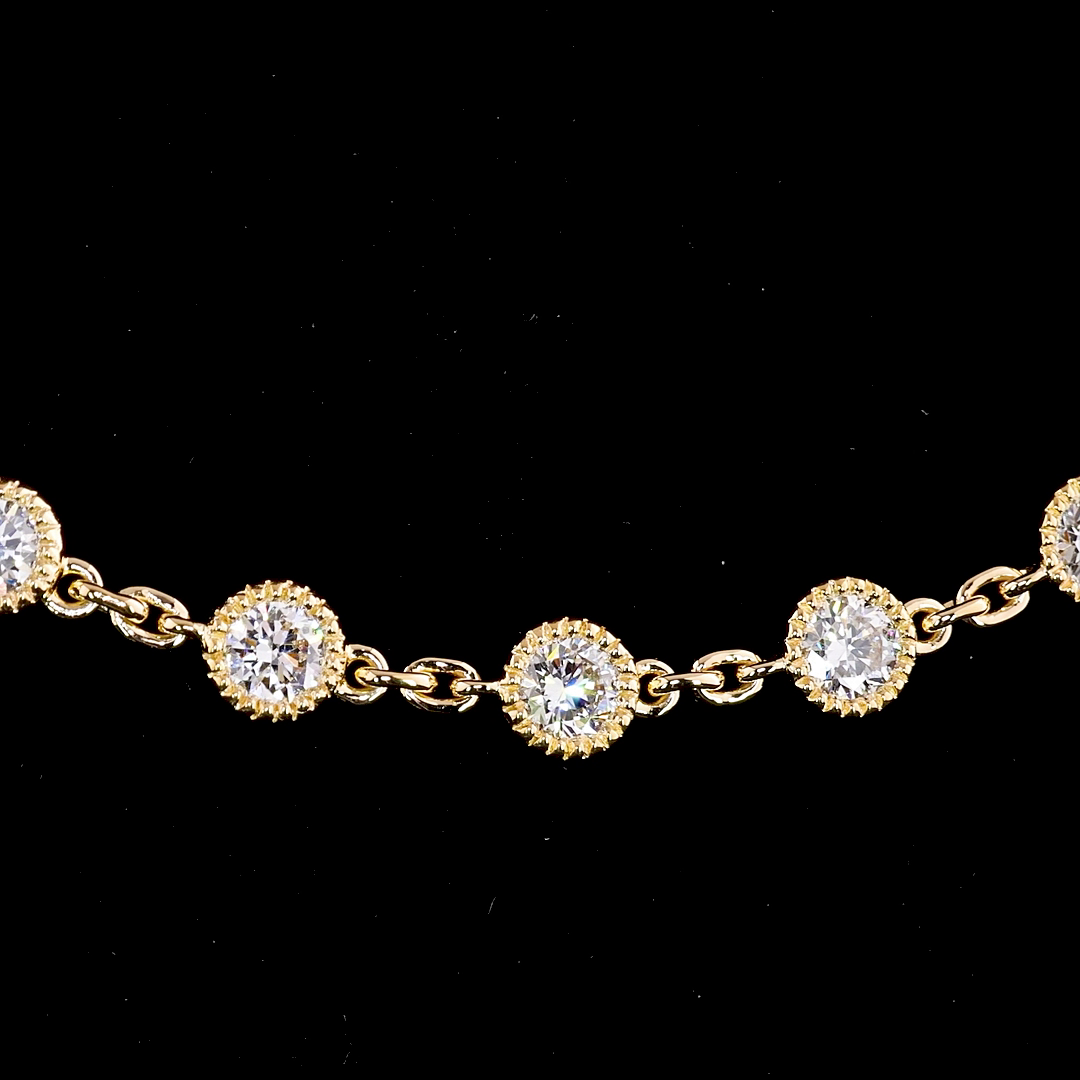 14.06 CTTW Round Lab Diamond Double Strand Station Necklace 36" 18k Yellow Gold (F Color and VS2 Clarity)