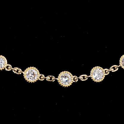 14.06 CTTW Round Lab Diamond Double Strand Station Necklace 36" 18k Yellow Gold (F Color and VS2 Clarity)