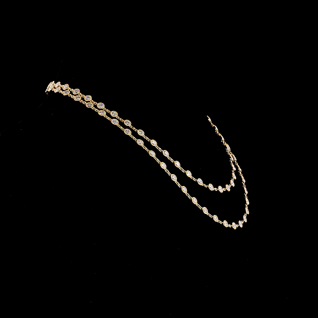 14.36 CTTW Round Lab Diamond Double Strand Station Necklace 36" 14k Yellow Gold F Color and VS2 Clarity jewelry-spot-usa