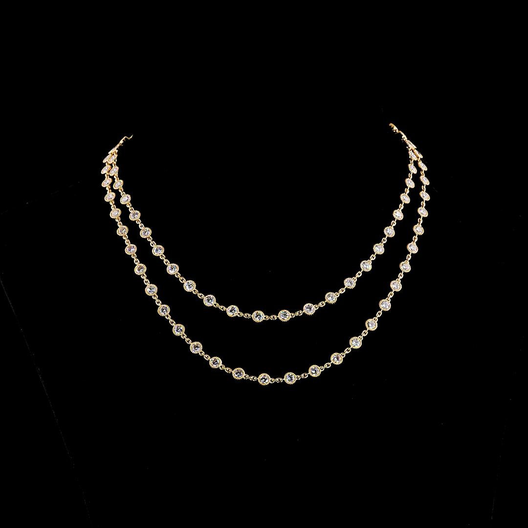 14.36 CTTW Round Lab Diamond Double Strand Station Necklace 36" 14k Yellow Gold F Color and VS2 Clarity jewelry-spot-usa