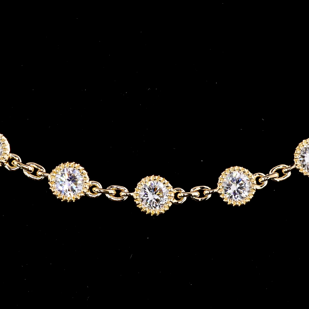 14.36 CTTW Round Lab Diamond Double Strand Station Necklace 36" 14k Yellow Gold F Color and VS2 Clarity jewelry-spot-usa
