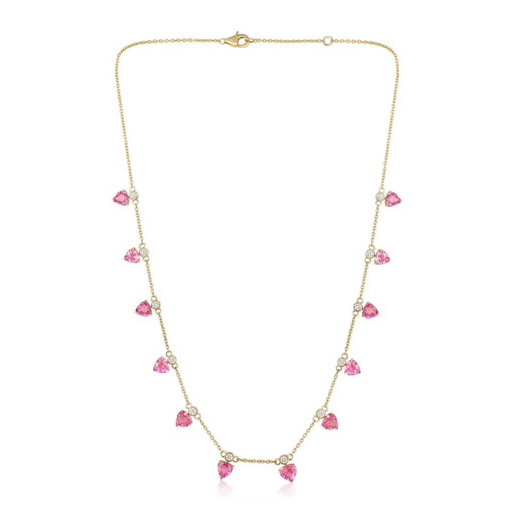 Diamond Pink Sapphire Heart Bezel Dangle Necklace
