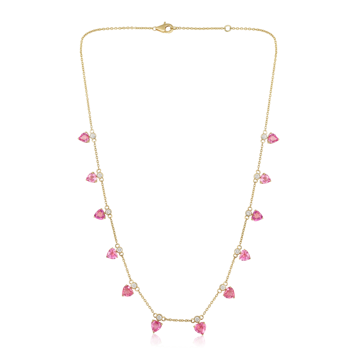 Diamond Pink Sapphire Heart Bezel Dangle Necklace