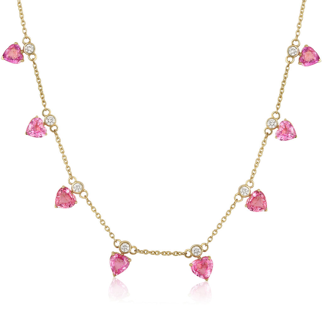 Diamond Pink Sapphire Heart Bezel Dangle Necklace