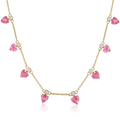 Diamond Pink Sapphire Heart Bezel Dangle Necklace