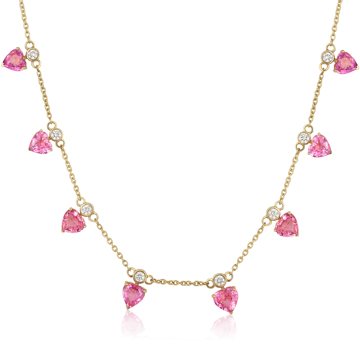 Diamond Pink Sapphire Heart Bezel Dangle Necklace