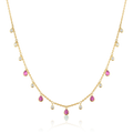 Diamond Pink Sapphire Pear Bezel Fringe Station Necklace