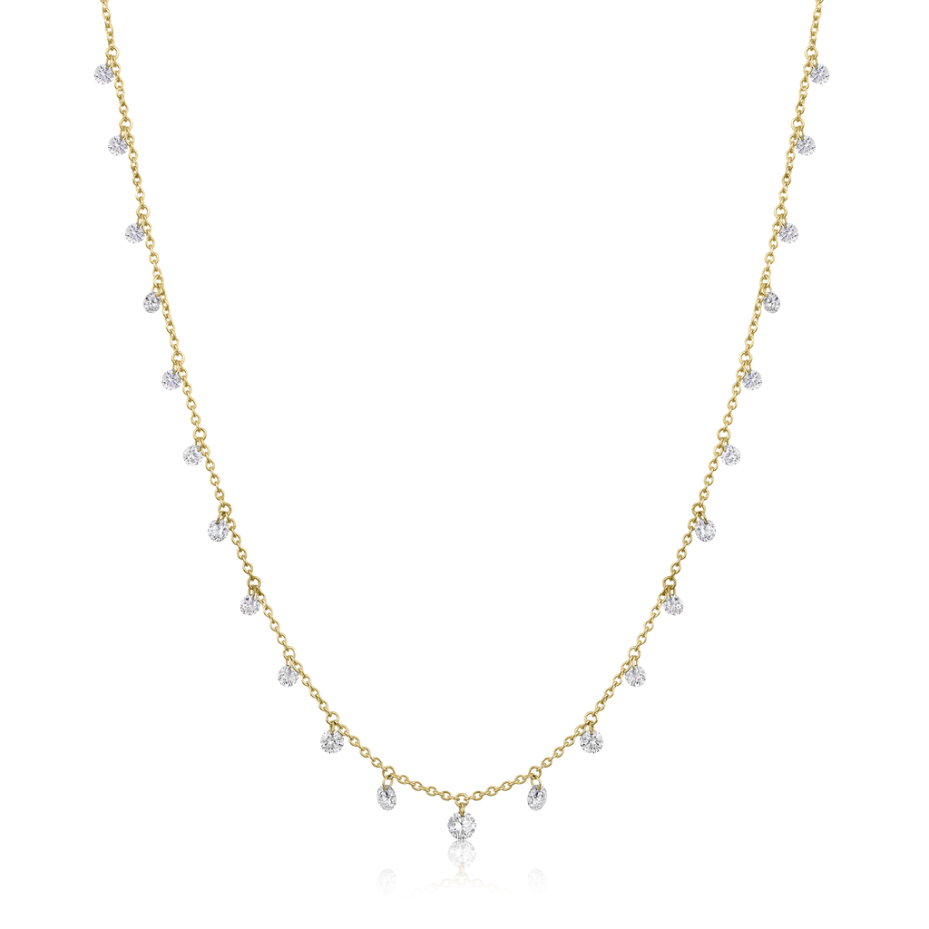 Diamond 22 Stone Drilled Round Dangle Station Necklace