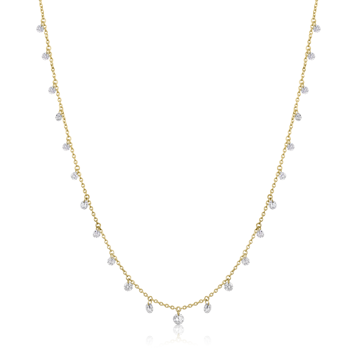 Diamond 22 Stone Drilled Round Dangle Station Necklace