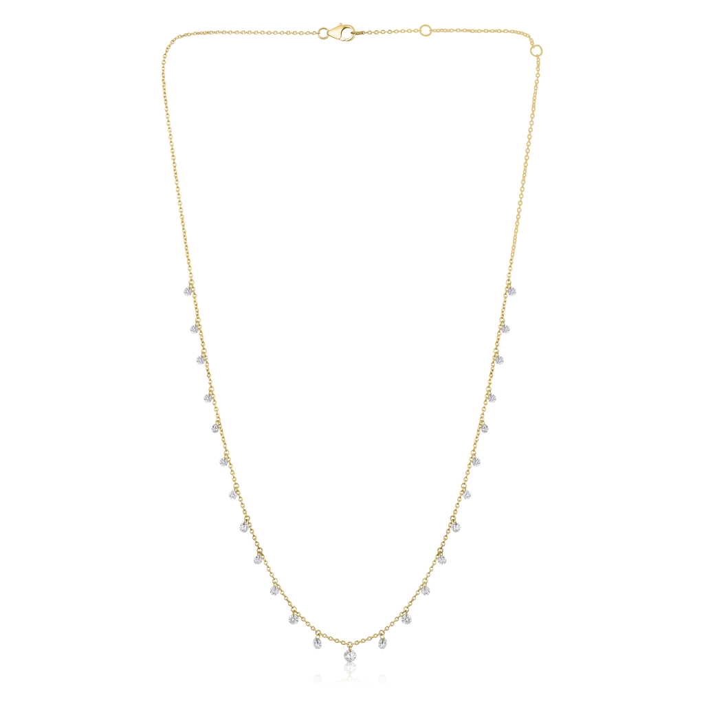 Diamond 22 Stone Drilled Round Dangle Station Necklace