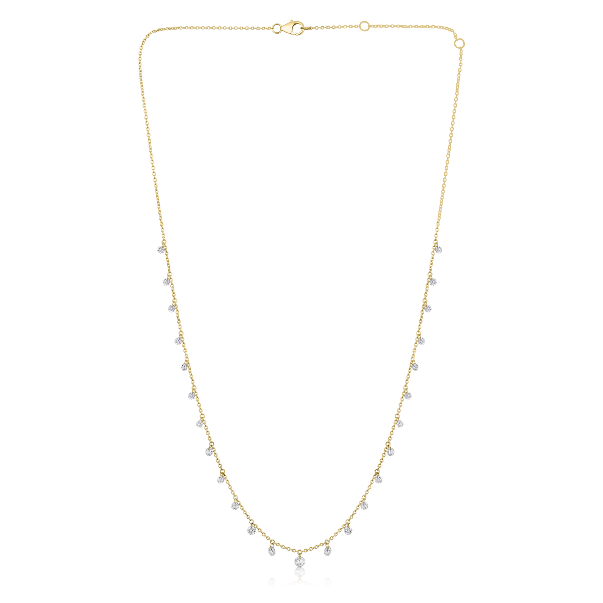 Diamond 22 Stone Drilled Round Dangle Station Necklace